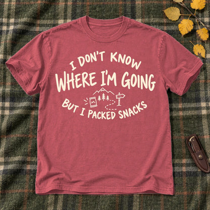 Packed Snacks Adventure Graphic Tee on Heather Red Everyday Soft Tee
