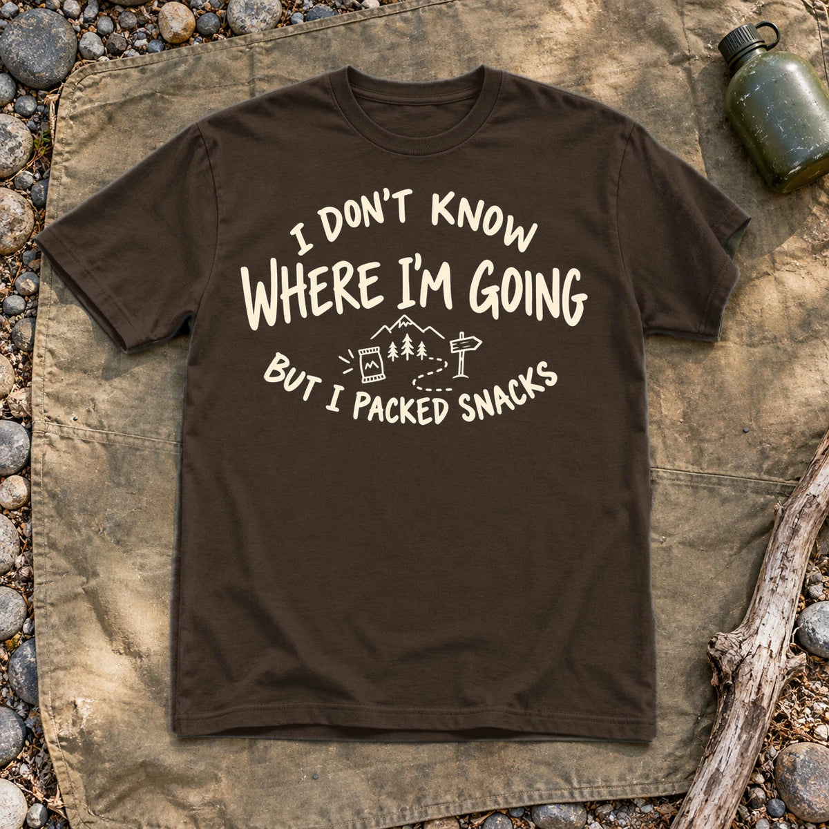 Packed Snacks Adventure Graphic Tee on Dark Chocolate Everyday Soft Tee