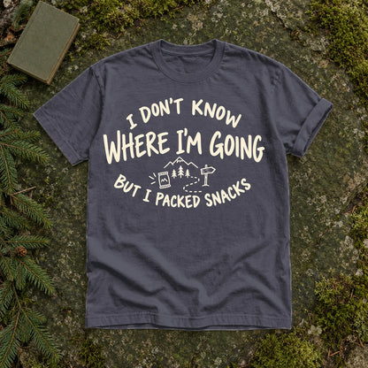 Packed Snacks Adventure Graphic Tee on Navy Premium Tee