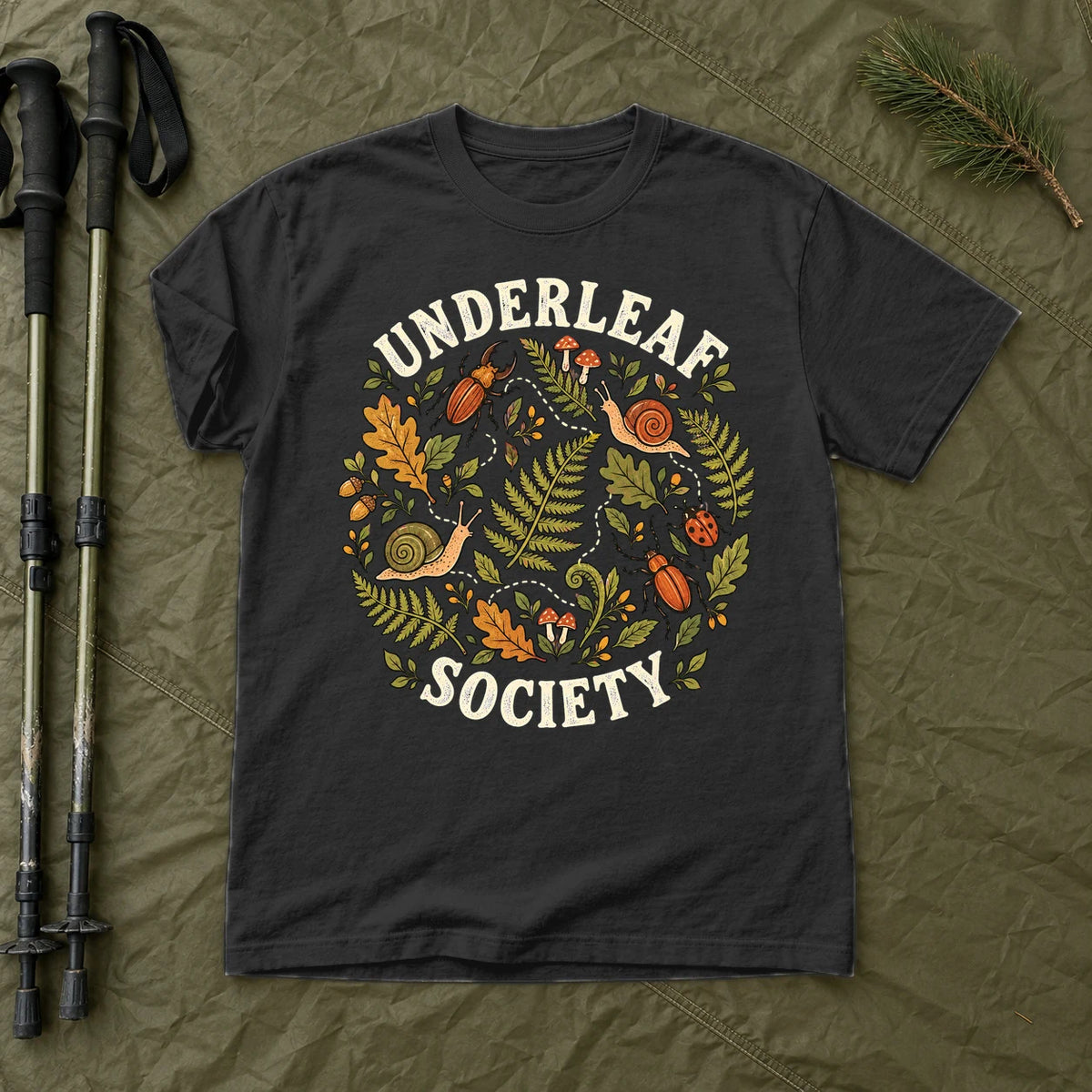 Underleaf Society Botanical Graphic Tee on Black Premium Tee