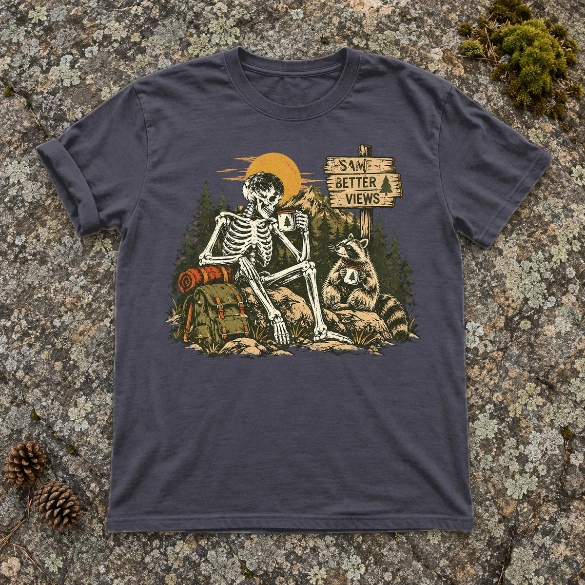 Better Views Skeleton Graphic Tee on Navy Premium Tee