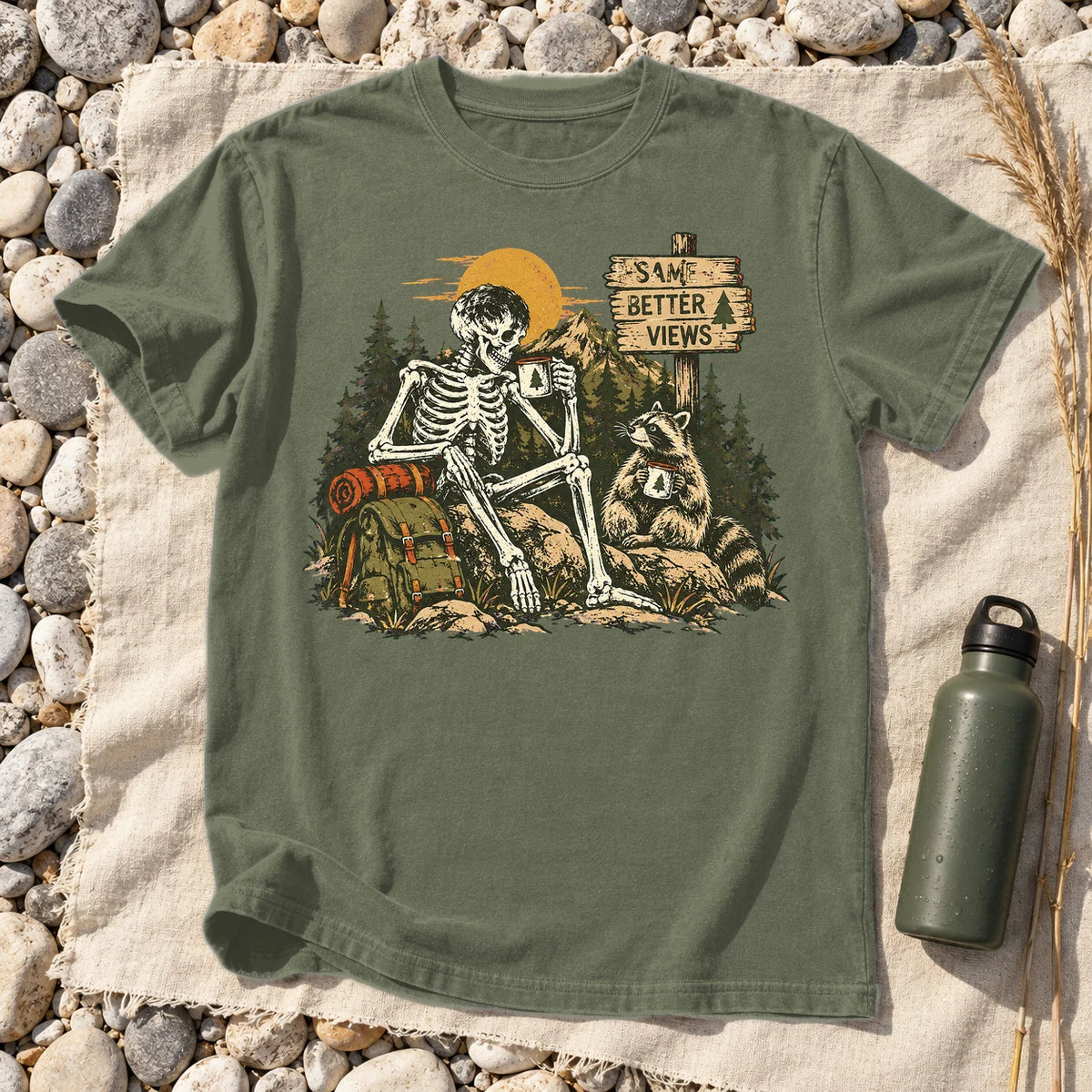 Better Views Skeleton Graphic Tee on Moss Premium Tee