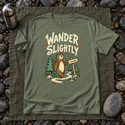 Wander Slightly Hiking Bear Graphic Tee on Military Green Everyday Soft Tee