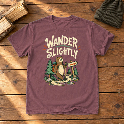 Wander Slightly Hiking Bear Graphic Tee on Brick Premium Tee