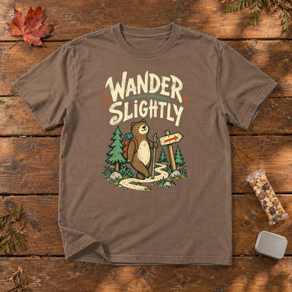 Wander Slightly Hiking Bear Graphic Tee on Espresso Premium Tee