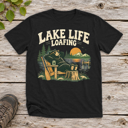 Lake Life Loafing Bear Graphic Tee on Black Everyday Soft Tee