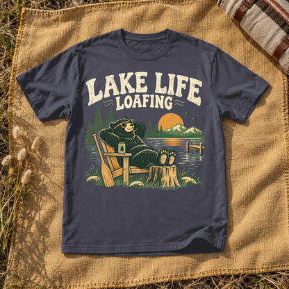 Lake Life Loafing Bear Graphic Tee on Navy Premium Tee