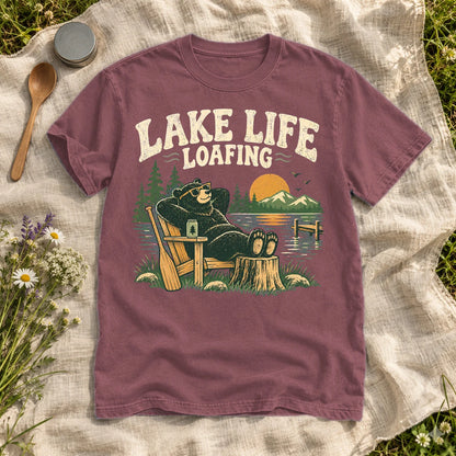 Lake Life Loafing Bear Graphic Tee on Brick Premium Tee