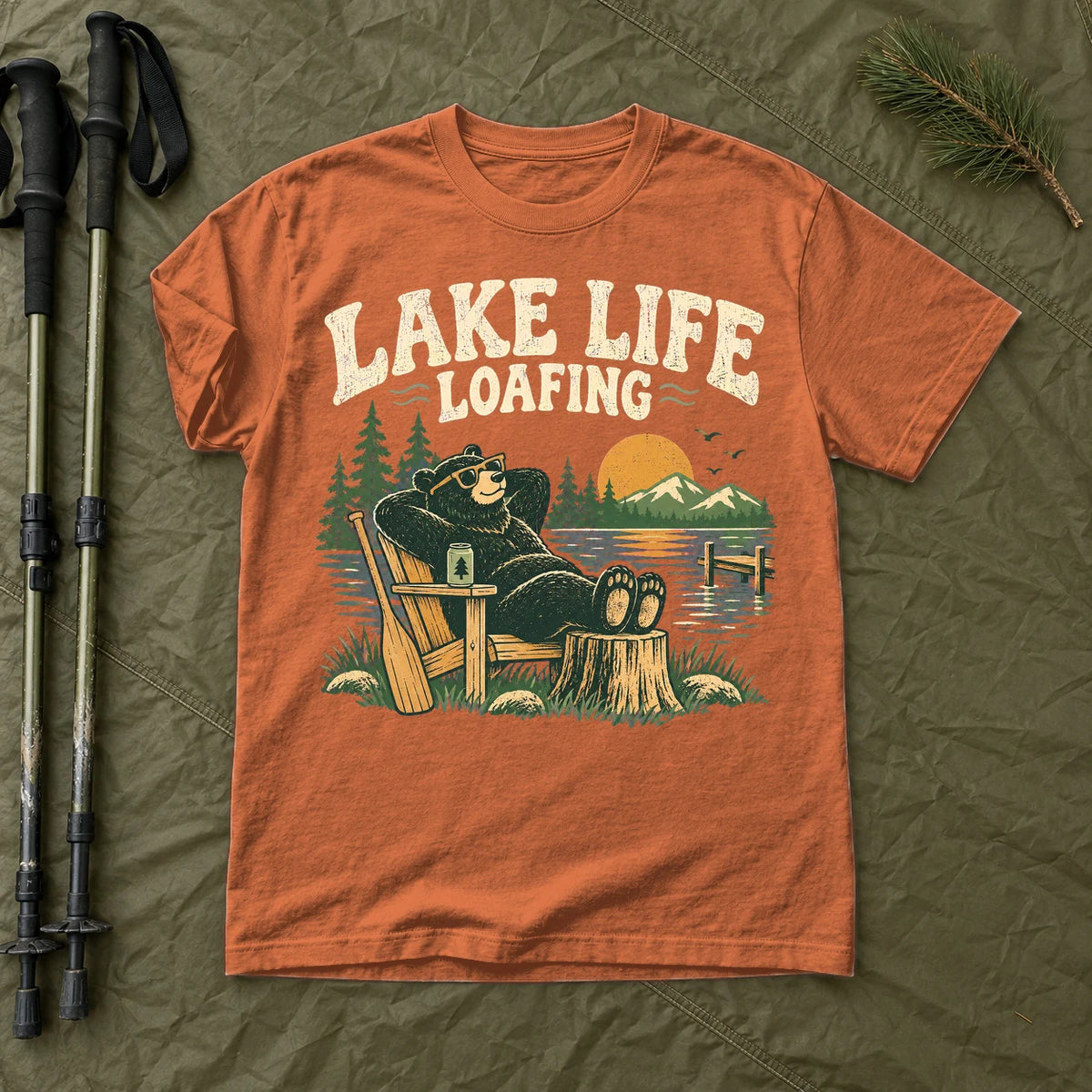 Lake Life Loafing Bear Graphic Tee on Yam Premium Tee