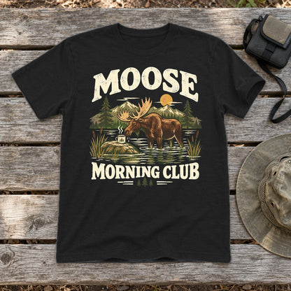 Moose Morning Club Graphic Tee on Black Everyday Soft Tee