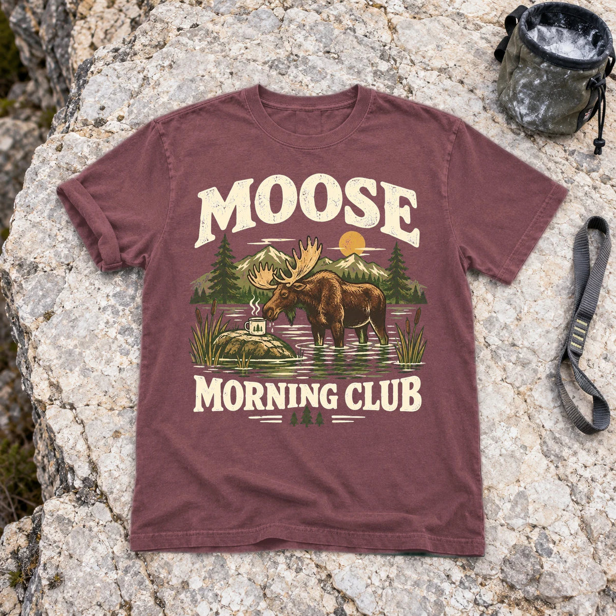 Moose Morning Club Graphic Tee on Brick Premium Tee