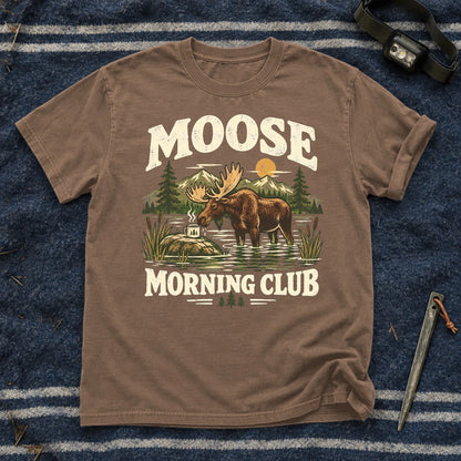 Moose Morning Club Graphic Tee on Espresso Premium Tee