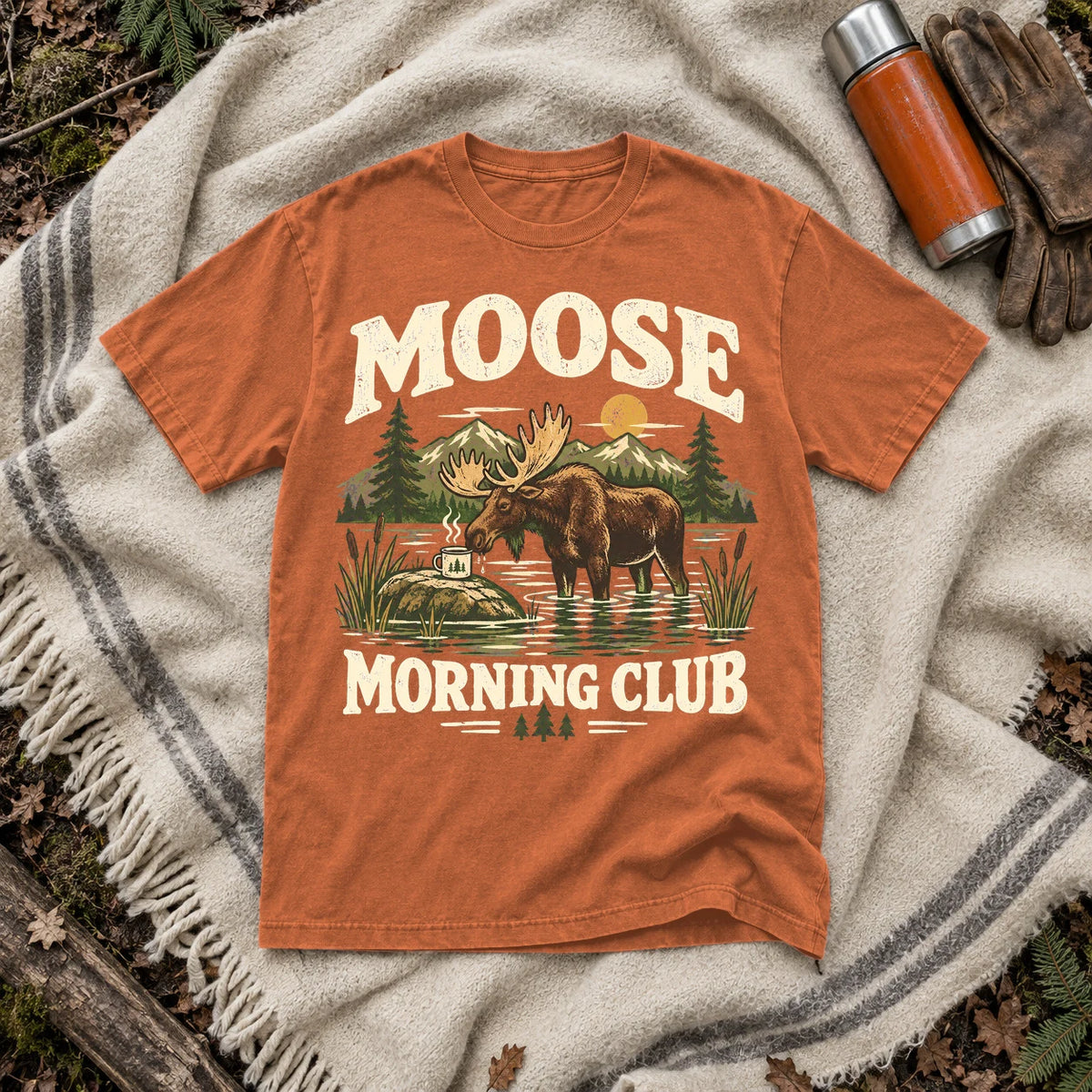 Moose Morning Club Graphic Tee on Yam Premium Tee