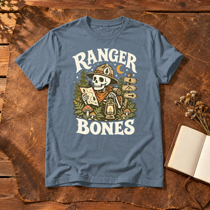 Ranger Bones Vintage Trail Graphic Tee on Heather Indigo Everyday Soft Tee