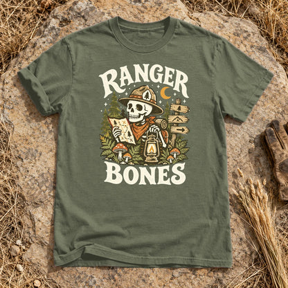 Ranger Bones Vintage Trail Graphic Tee on Moss Premium Tee