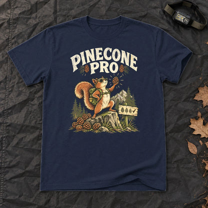 Pinecone Pro Vintage Hiker Squirrel Graphic Tee on Navy Everyday Soft Tee