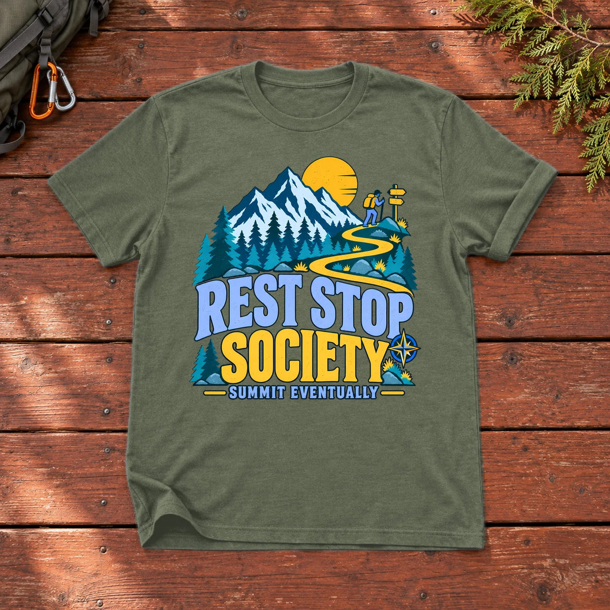 Rest Stop Society Graphic Tee on Military Green Everyday Soft Tee
