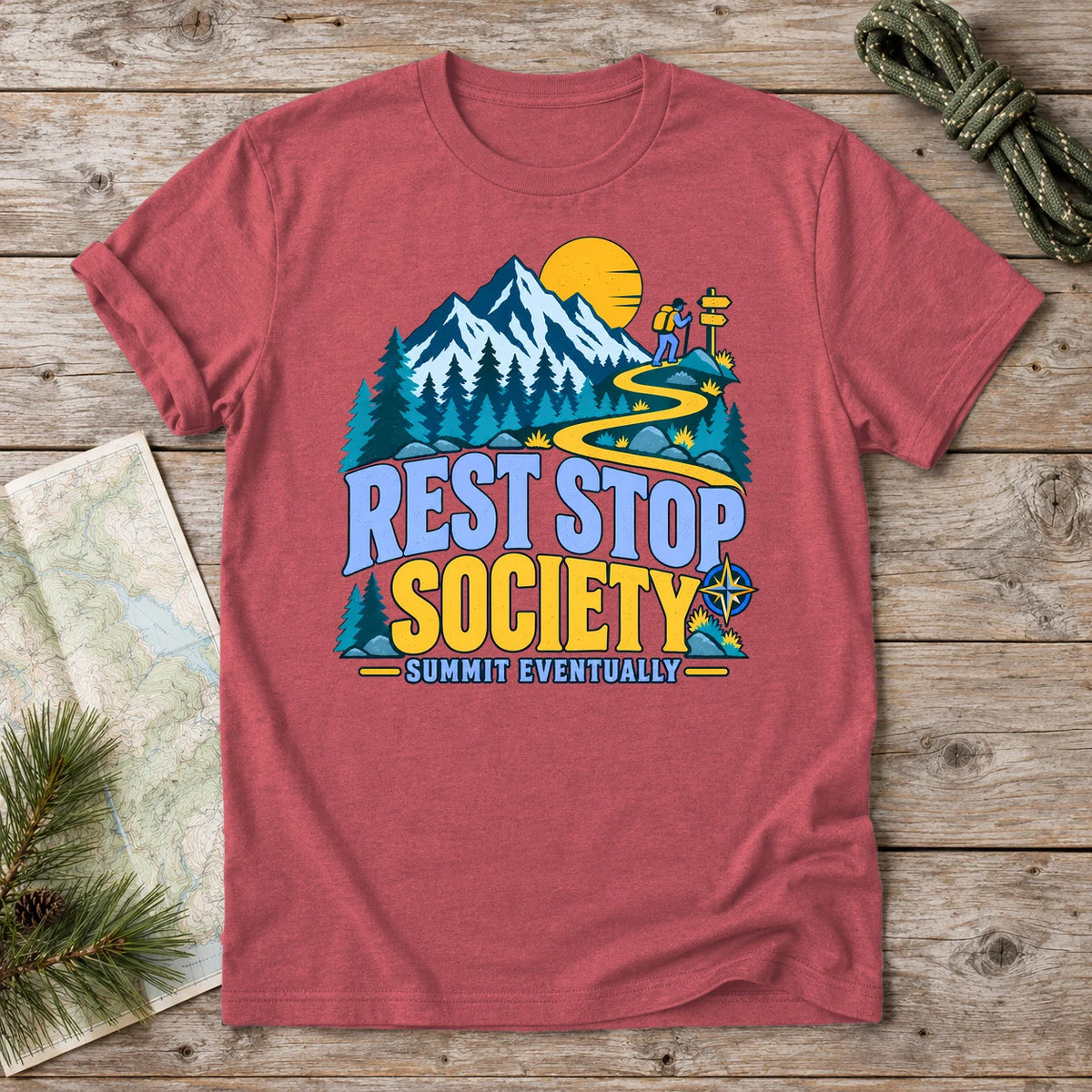 Rest Stop Society Graphic Tee on Heather Red Everyday Soft Tee