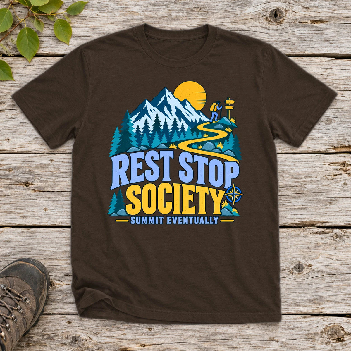 Rest Stop Society Graphic Tee on Dark Chocolate Everyday Soft Tee