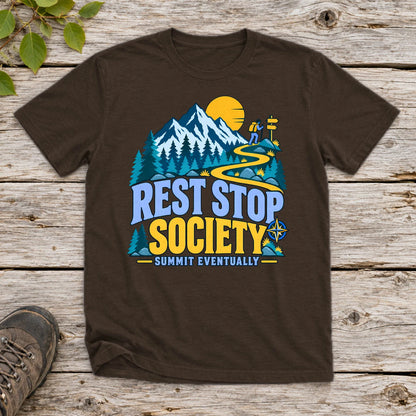 Rest Stop Society Graphic Tee on Dark Chocolate Everyday Soft Tee