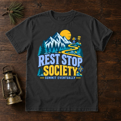 Rest Stop Society Graphic Tee on Black Premium Tee