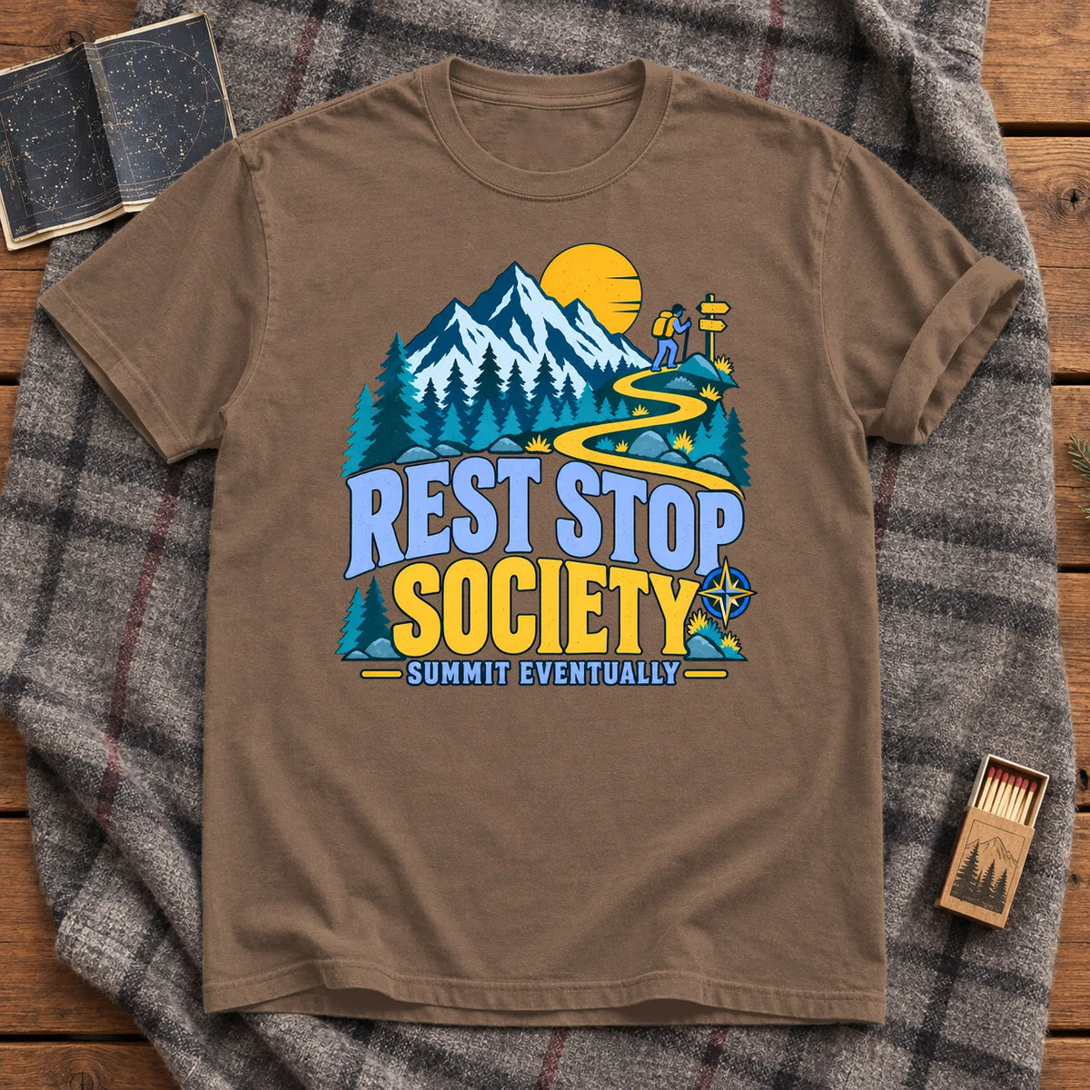 Rest Stop Society Graphic Tee on Espresso Premium Tee