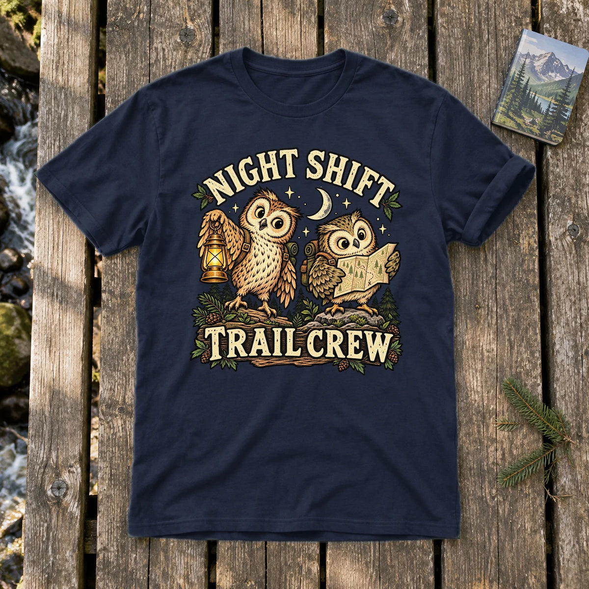 Night Shift Trail Crew Graphic Tee on Navy Everyday Soft Tee