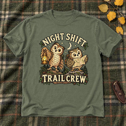 Night Shift Trail Crew Graphic Tee on Military Green Everyday Soft Tee