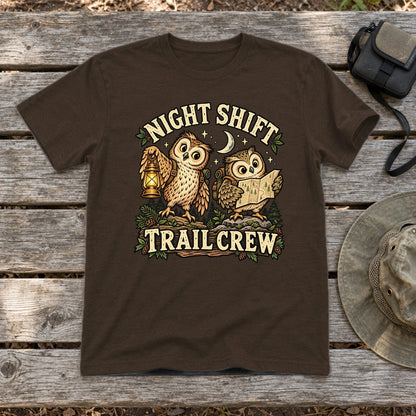Night Shift Trail Crew Graphic Tee on Dark Chocolate Everyday Soft Tee