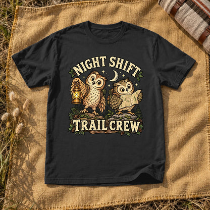 Night Shift Trail Crew Graphic Tee on Black Premium Tee