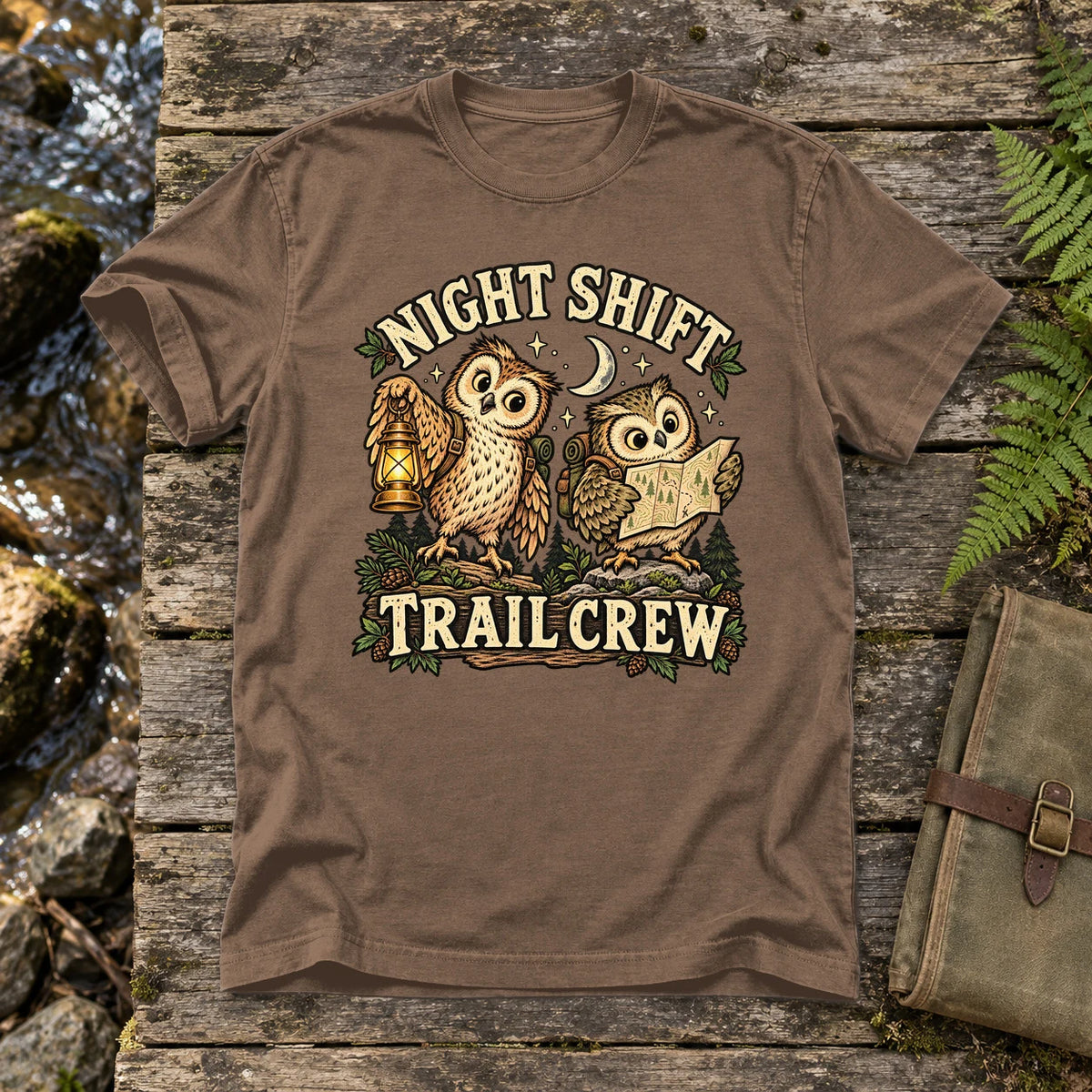 Night Shift Trail Crew Graphic Tee on Espresso Premium Tee