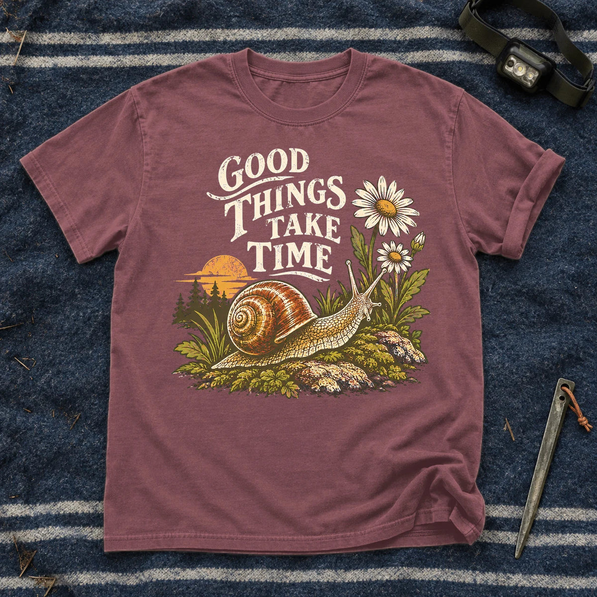Good Things Take Time Snail Graphic Tee on Brick Premium Tee