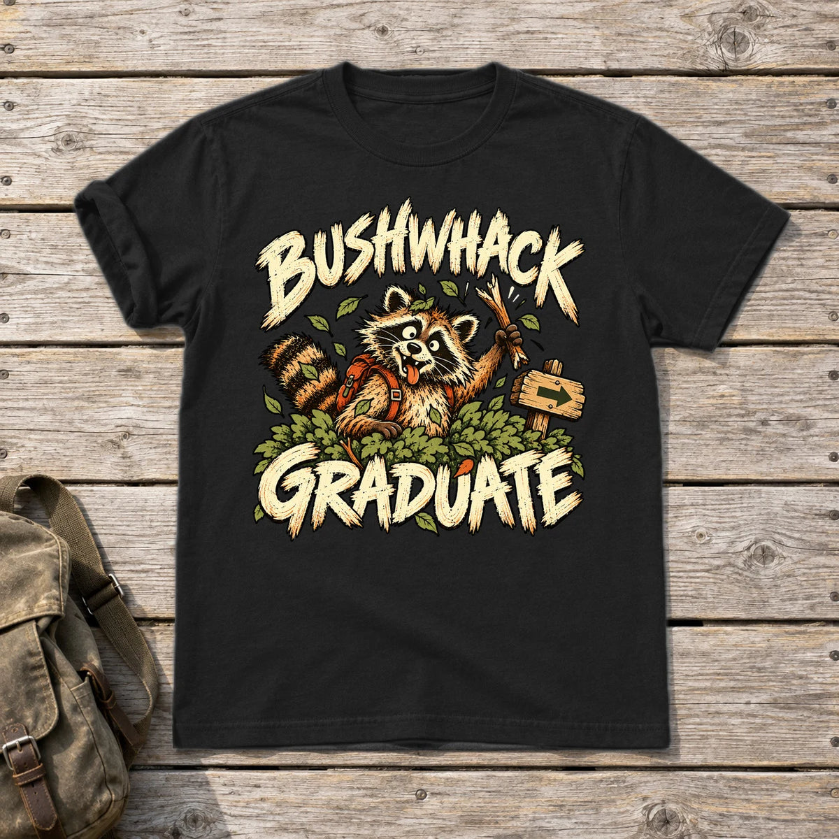 Bushwhack Graduate Raccoon Graphic Tee on Black Everyday Soft Tee
