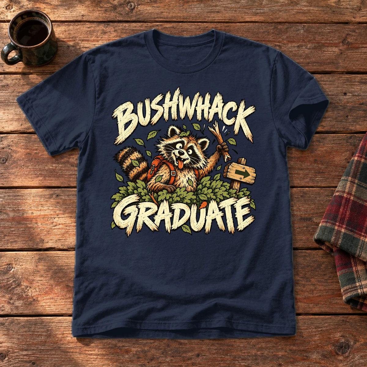 Bushwhack Graduate Raccoon Graphic Tee on Navy Everyday Soft Tee