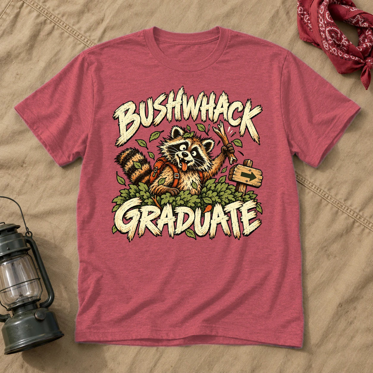 Bushwhack Graduate Raccoon Graphic Tee on Heather Red Everyday Soft Tee