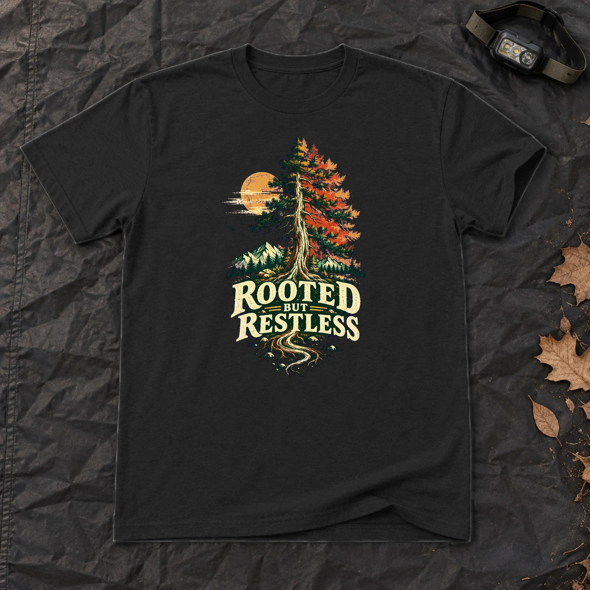 Rooted But Restless Graphic Tee on Black Everyday Soft Tee
