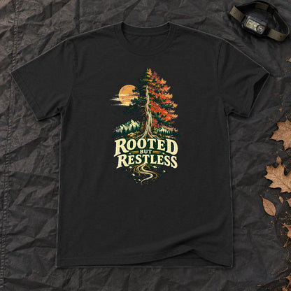 Rooted But Restless Graphic Tee on Black Everyday Soft Tee