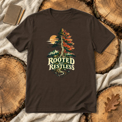 Rooted But Restless Graphic Tee on Dark Chocolate Everyday Soft Tee