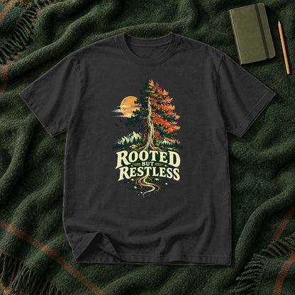 Rooted But Restless Graphic Tee on Black Premium Tee
