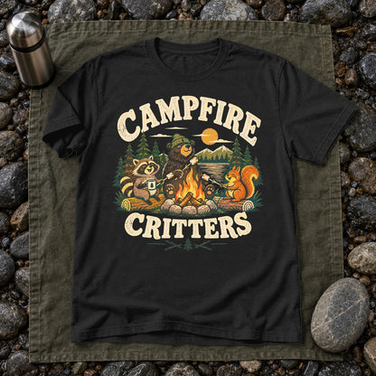 Campfire Critters Vintage Graphic Tee on Black Everyday Soft Tee