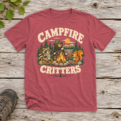 Campfire Critters Vintage Graphic Tee on Heather Red Everyday Soft Tee