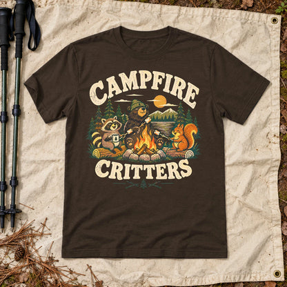 Campfire Critters Vintage Graphic Tee on Dark Chocolate Everyday Soft Tee