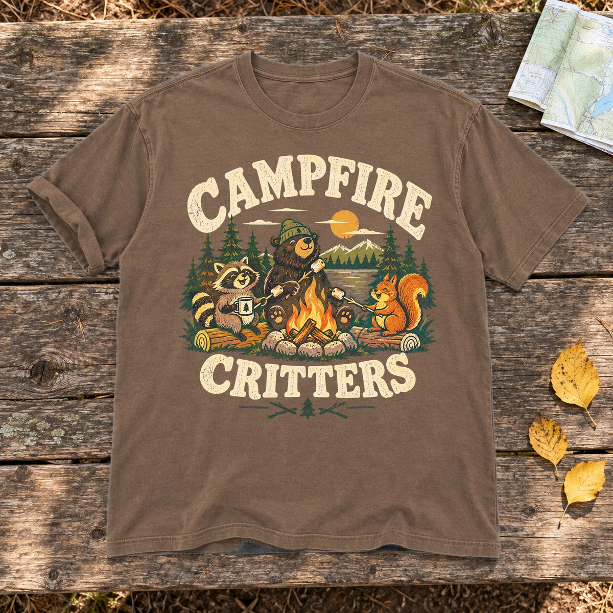 Campfire Critters Vintage Graphic Tee on Espresso Premium Tee