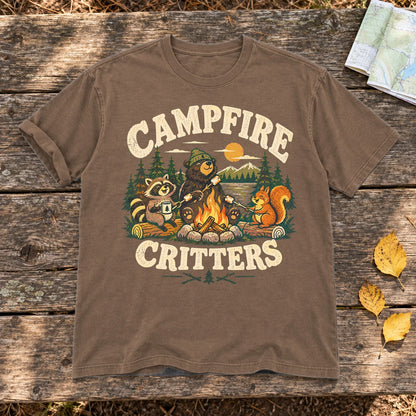 Campfire Critters Vintage Graphic Tee on Espresso Premium Tee