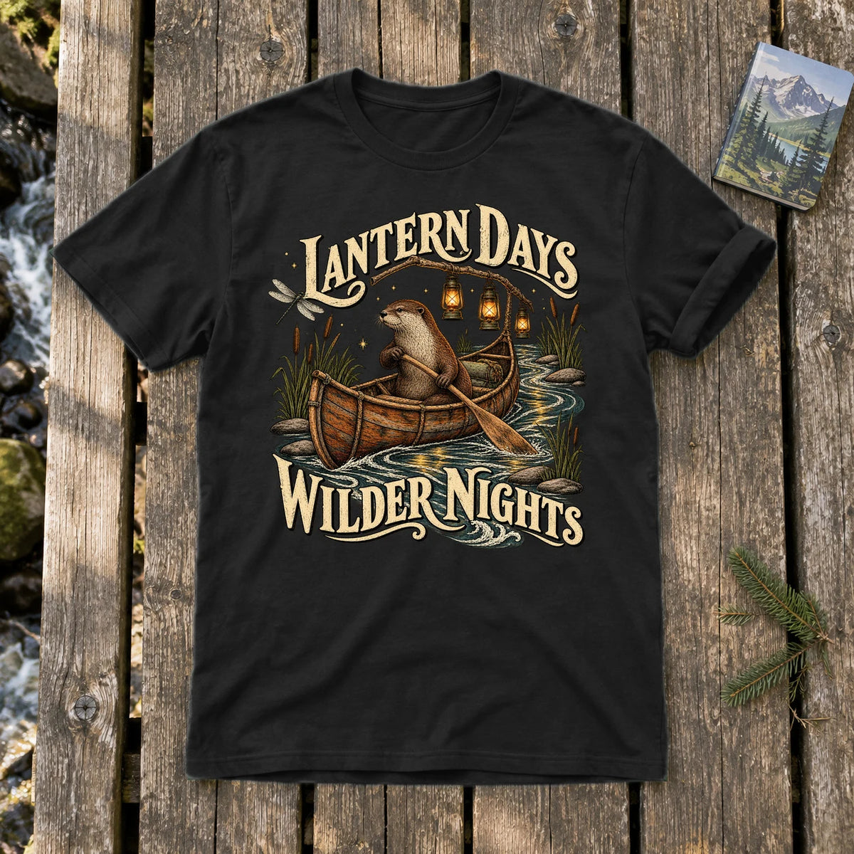Lantern Days Wilder Nights Otter Graphic Tee on Black Everyday Soft Tee