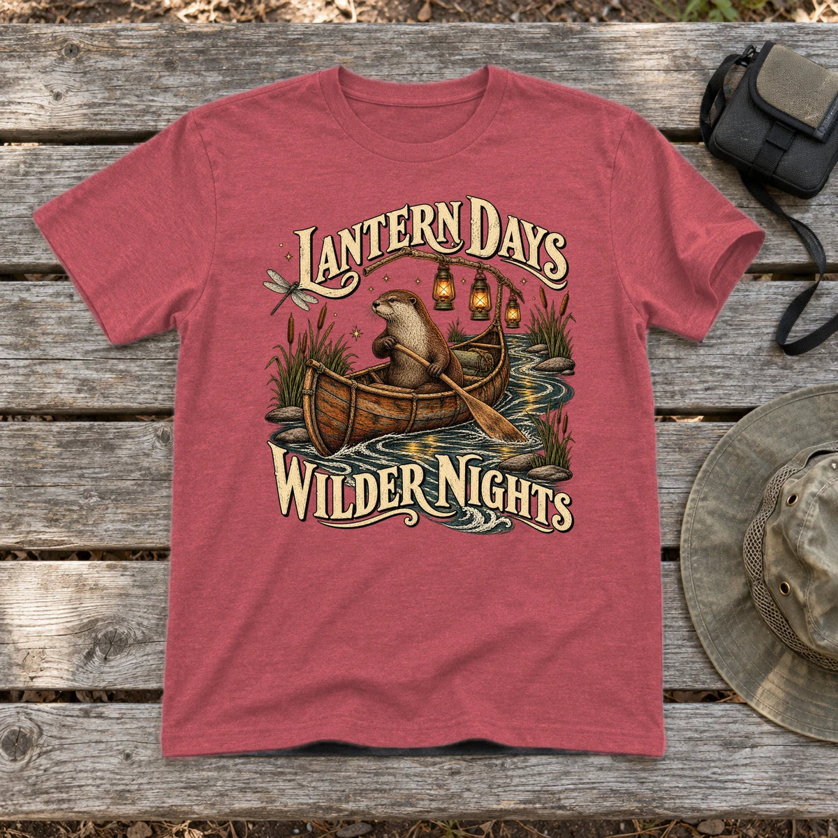 Lantern Days Wilder Nights Otter Graphic Tee on Heather Red Everyday Soft Tee