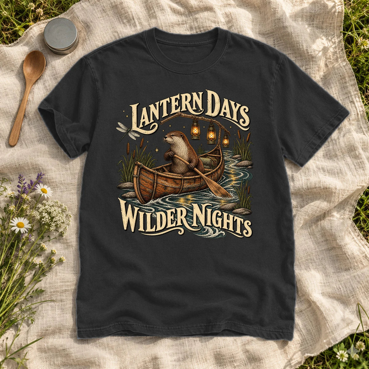 Lantern Days Wilder Nights Otter Graphic Tee on Black Premium Tee