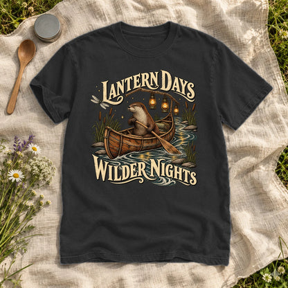 Lantern Days Wilder Nights Otter Graphic Tee on Black Premium Tee