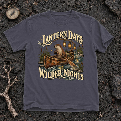 Lantern Days Wilder Nights Otter Graphic Tee on Navy Premium Tee