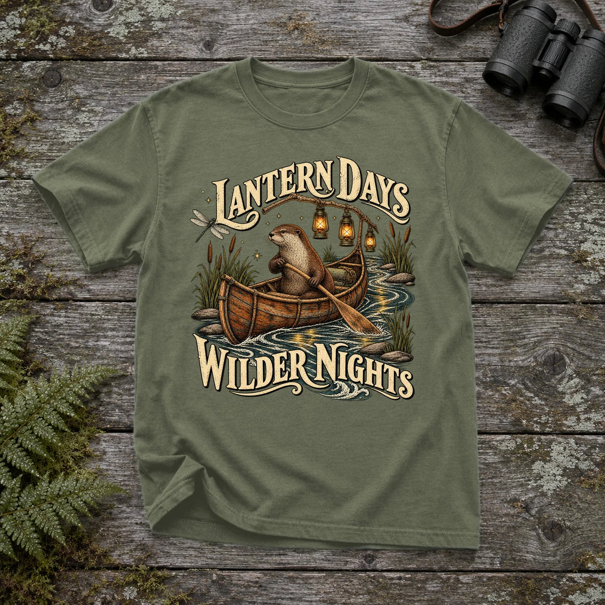 Lantern Days Wilder Nights Otter Graphic Tee on Moss Premium Tee